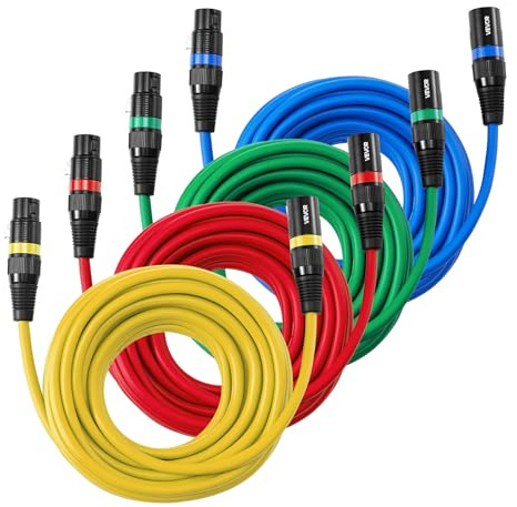 VEVOR XLR Cable 25 ft, 4 Pack, Shielded Balanced DMX Male to Female Microphone Cables, Gold-Plated 3-Pin XLR Mic Speaker Cord Wires, for Stage Lighting, Microphones, Amplifier, Mixer, Speaker Systems