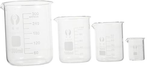 POPETPOP 4 piezas Vasos Medidores de Vidrio de Laboratorio Vaso Precipitado de Borosilicato Resistente Medidas Precisas para Química y Medición de Líquidos Incluye y Herramienta