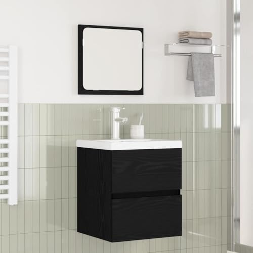 QJBSAVVA Set di 3 mobili da bagno con lavabo da incasso, specchio moderno, rovere artisano, bianco, 42 x 39 x 45 cm, robusto materiale in legno per bagni piccoli e grandi