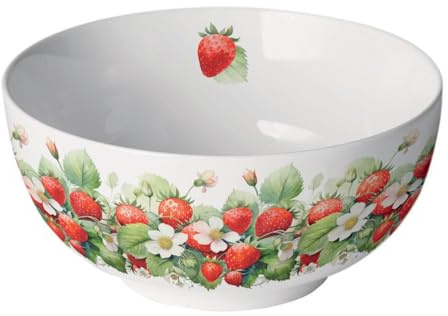 Ambiente Schale Porzellan 14x6,5cm mit Erdbeeren & Blüten Motiv - Servierschale Salatschale Dessertschale Müslischale Obstschale - Dekoschale Frühling & Sommer - Geschirr aus Keramik - 400ml Volumen