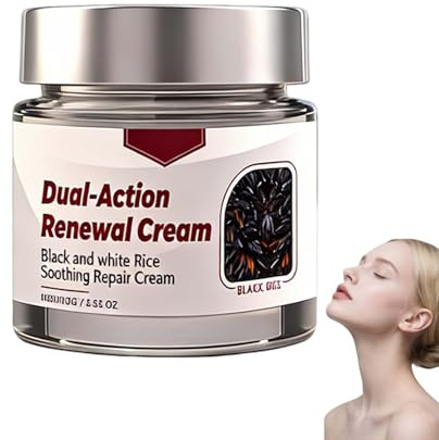 DualAction Renewal Soothing Repair Cream, Schwarze Reiscreme mit ReiskleieEssenzen, Straffende Faltenglättung Tägliche Feuchtigkeitscreme, Natürliche feuchtigkeitsspendende Hautbarrieren Cremes (1PCS)