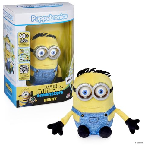 Puppetronic Minions Henry Muñeco Animatrónico Interactivo, Movimiento de Cabeza y Boca con Sensor Táctil, Sonidos Auténticos y Tecnología Chatty Tech Diversión Interactiva, Famosa (REN00300)