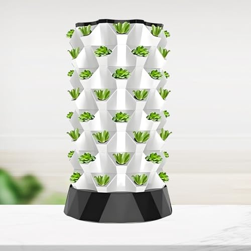 Memykoy Hydroponics Tower, Aeroponic Garden Tower, Vertical Hydroponic Tower Garden, Indoor Plant Water Cycle Garden Growing Sys-TEM, for Vegetables Herbs Strawberries White-64holes