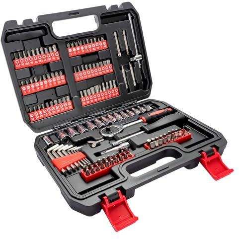 SUNNYNEST 130 Piece Socket Set with 1/4 Ratchet, Sockets, Screwdriver Bits & Extension Bar, Complete Tool Kit with 72-Tooth Ratchet Handle, Allen Keys & Carry Case for DIY, Home & Car Repairs