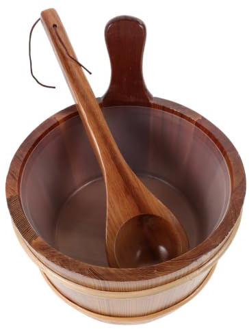 Kichvoe Set Accessoires Sauna en Bois 4l avec Louche, Style Rustique et Charme Traditionnel, Bain et L'arrosage de Jardin
