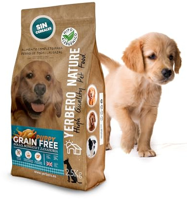 Yerbero Nature Puppys Grain Free Hundefutter, 2,5 kg, Hundefutter, Welpen, Grain Free mit Huhn, Truthahn, Lachs, Süßkartoffel und Karotte, hypoallergen, proteinreich ohne Getreide