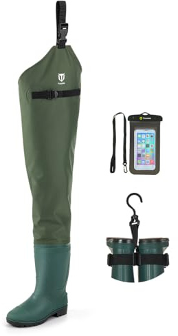 TIDEWE Hip Wader, Leichter Hüftstiefel für Damen und Herren, 2-lagig PVC/Nylon Angeln Hip Wader (Grün und Braun)