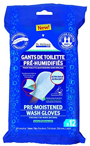 Dr Helewa – dhicbath12 – Guantes de baño, pré-humidifiés plastificadas Infection Control 12 piezas