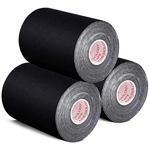 Kinesiologie Tape Set, Elastisches Klebeband 5cm/ 7.5cm/ 10cm x 5m, Sport Muskeln Zentrum Fitness Band (Schwarz, 10cmX5m)