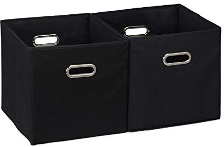 Relaxdays Aufbewahrungsbox 2er Set, Regalkorb ohne Deckel, schwarz | mit Griff, faltbar, Stoffbox quadratisch, 30 cm