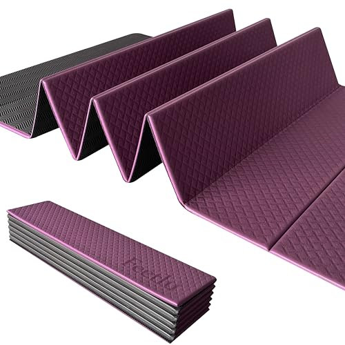 Faltbare Yogamatte, 0,6 cm dick, einfach zu verstauen, Reise-Yogamatte, leicht, für Fitness, rutschfest, Übungsmatte für Yoga, Pilates, Heimtraining und Bodenübungen (DK Violett/Schwarz)