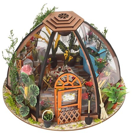 Handgefertigtes Hausmodell, Miniature House Kit Spielhaus Sicheres und Gesundes Miniatur-Blumenzimmermodell aus Massivholz DIY mit Spielzubehör für Drinnen und Draußen