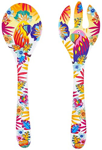 Les Jardins de la Comtesse - Posate da insalata in melamina, pappagalli di Bahia, 33 cm, multicolore - Servizio da tavola della stoviglie Quasi-Infrangibile MelARTmine