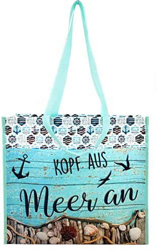 ELLUG Maritime laminierte Einkaufstasche aus Non Woven mit sommerlichem Design zweiseitig bedruckt, 45 * 40 * 15cm Tasche Tragetasche Urlaubstasche Strandtasche