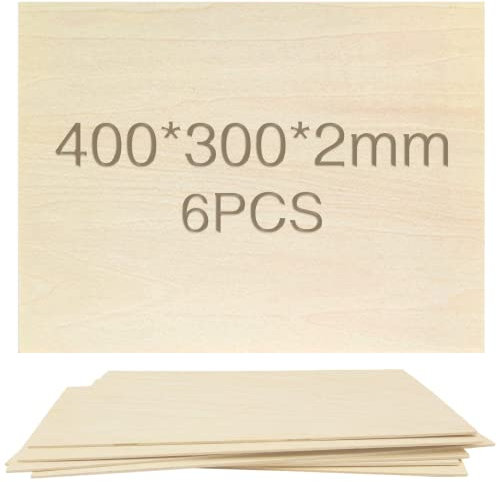 OWLKELA Compensato, 6 Pezzi 400 * 300 * 2 mm, Fai Da Te Fatto a Mano, Pirografia, Tavola Modello Casa, Pannelli di Legno