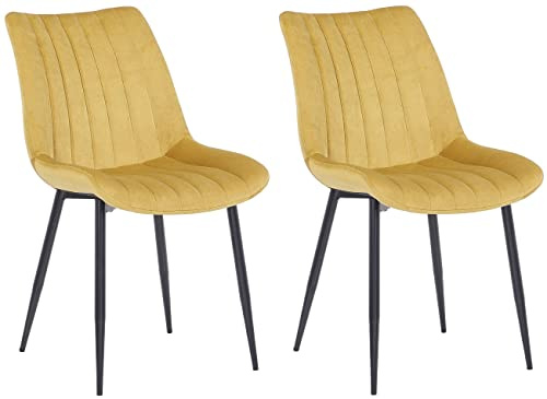 CLP 2er Set Stühle Rahden Samt Mit Schwarzem Gestell Und Einer Sitzhöhe Von 46 cm I Polsterstühle Mit Gestepptem Sitz, Farbe:gelb