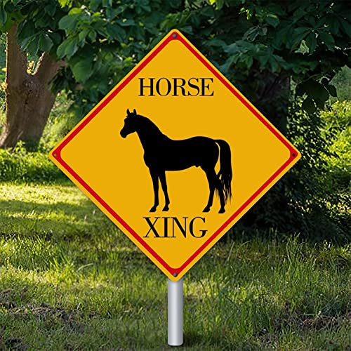 Horse Xing Warnschild Pferd Dekor Noveltly Road Blechschild Vorsicht Gefahr Tier Kreuzung Straßenschild Vintage Wanddekoration für den Innen- und Außenbereich 30,5 x 30,5 cm