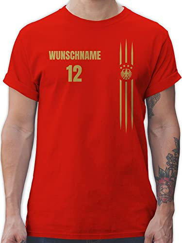 T-Shirt Herren - 2026 Fussball WM Fanartikel - Deutschland Name und Nummer - XL - Rot - Deutschland- Trikot em Tshirt 2024 fußball Germany Shirt personalisierbar fußball-Fanartikel fußball.