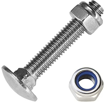 Techtanium® Schlossschrauben M5 x 30/30 mm mit Sicherungsmuttern M5 aus Edelstahl A2 (20 Stück) | Flachrundkopfschrauben | Sechskantmuttern mit Polyamidklemmteil | DIN 603 & DIN 985