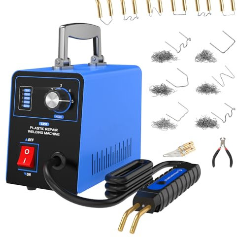 Plastic Welder Kit 220V with 600pcs Hot Staples Car Bumper Repair 5-Level Adjustable Power,1-2s Rapid Heat,Non-Slip Ergonomic Handle Fits ABS/PP/TPE Plastics | for Car/Motorcycles Plastic Repair