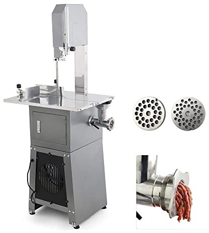 Commercial Meat Bone Saw Machine,550W cold Meat Bone Cutting Machine,2 in 1 Electric Bone Sawing Machine and Meat Slicer Grinder,for Cutting Fish Hoof Beef Bone,4-210mm Thickness,250 KG/H (Grey)