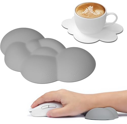 ATTACK SHARK Cloud Handballenauflage mit Untersetzer, Tastatur Mausstütze | Ergonomische Memory Foam Auflage mit Massage Noppen, Entlastende Handgelenkstütze,Süßes Schreibtisch Zubehör Büro Gaming,Grau