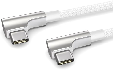 PAXO 1m Ladekabel, 3A, USB C auf USB C Kabel, USB 2.0, elegante Winkelstecker, besonders flexibler Stoffmantel in weiß