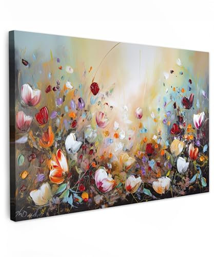 MuchoWow© Wandbilder Groß 120x80 cm XXL Wohnzimmer Wanddeko Schlafzimmer Zimmerdeko Fotowand Zimmer Deko Wand Dekoration Wall Art Kunstdruck - Öl - Blumen - Bunt - Natur