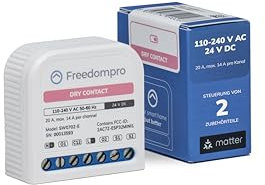 Freedompro Interruttore Smart WiFi per Controllare 2 Contatti Puliti, Modulo Smart Home MINI Relè Compatibile con Matter, Apple HomeKit, Alexa, Google Home, Alimentazione 110-240V 14A Scatola Incasso