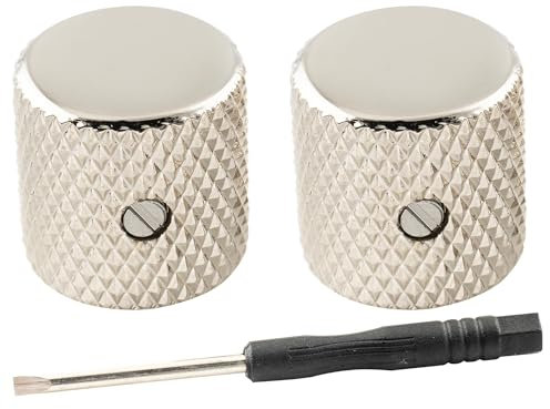 Musiclily Pro 6mm Stahl Potiknopf T-Style Dome Knobs Flache Oberfläche mit Schraubbar für E-Gitarre Bass, Nickel (2er Set)