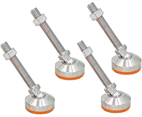 BREAKA 4 x Universal-Fußschalen aus Edelstahl 304, verstellbare und drehbare Möbelbeine, M12-Gewinde, 120 mm Gewindelänge
