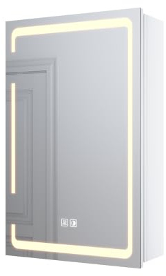 SONNI Spegelskåp badrum med belysning, 3 justerbara ljusfärger och dimfritt LED-badrumsskåp med trådlös gångjärnsdesign medicinskåp