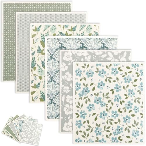 Eummy 6PCS Swedish Dishcloths Reusable Kitchen Dish Towels Absorbent and Quick-Drying Dish Cloths Washable Kitchen Dish Rags Soft Cellulose Sponge Cloths 7.7 X 6.7inch
