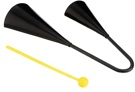 TOYANDONA Doppelte Kuhglocken aus Metall Robust und Schwarz Großes Musikinstrument mit Holzhammer für Outdoor und Musikalische Anwendungen