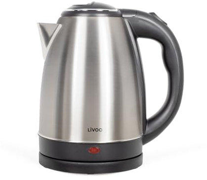 Livoo – Bouilloire en acier inoxydable DOD207 – 1,2L, 1500W, acier inoxydable, protection surchauffe, rotation à 360°, Gris
