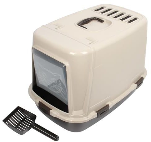 Jolie Max Cat Hooded Litter Tray - Covered Cat Litter Box with Flap Door, Carbon Filter, and Easy Cleaning - Hygienic and Portable Enclosed Cat Toilet (Beige)