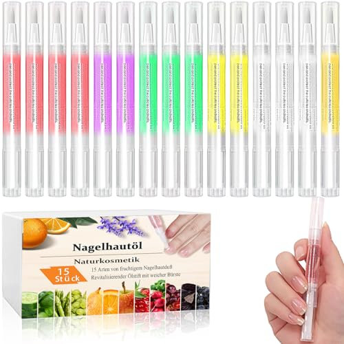 PLMMOUT 15 Stück Cuticle Oil, Nagelpflege Stift, Nagelöl Cuticle Oil Pen, Nagel Ernährung Öl Stift für die Reparatur von Rissigen und Trockenen Nägeln(Mischaromen)