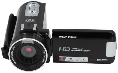Caméra Vidéo Caméscope Full HD 1080P 30MP 18X Zoom Numérique IPS LCD Rotation de 270 Degrés Nocturne Caméscope Léger (Black)