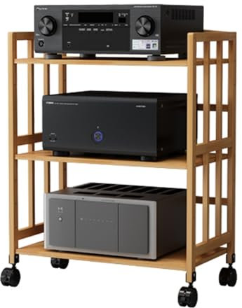 YHWKGZ Hi Fi Rack, Offenes Audio Rack Hi Fi Regal mit Wärmeableitung, Rahmenstruktur aus Massivholz, Rückseite mit Schallwand, Mehrschichtiger Phonoschrank(Wood Color,27.5x34.6/70x88cm)