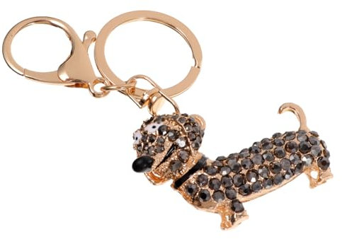 Porte-clés Chien Cristal Métal Noir, Pendentif Ornement 1 Pièce