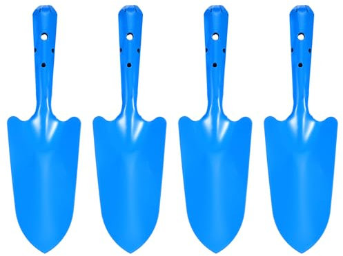 sourcing map Lot de 4 mini pelle à main en métal coloré de 27,9 x 7,6 cm pour repiquer, transplanter, planter des fleurs, désherber, transplanter, jardin, bleu