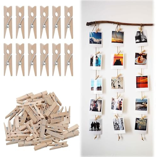 CALLYSONIC Lot de 50 mini pinces à linge en bois - 2,5 cm/3 cm - Petites pinces à linge - Pour porte-photos, bricolage, bricolage