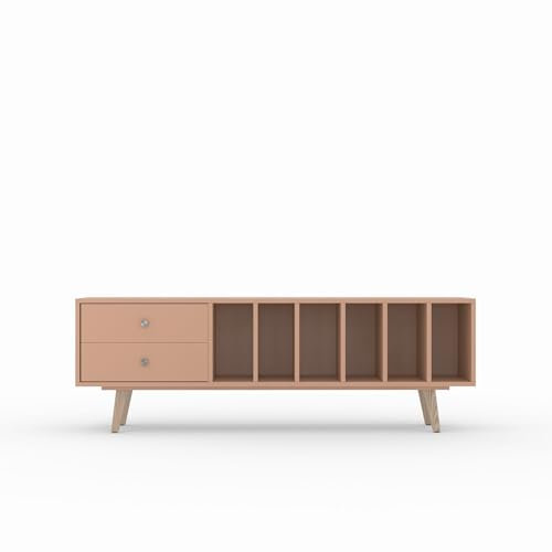 TV Schrank MARIGOLD, lackiert NCS 3020y50r Dunkel Sandrosa, Kühler Ton, Vinyl und Plattenspieler 2 Schubladen, skandinavisches Sideboard, 170 x 56 x 43 cm