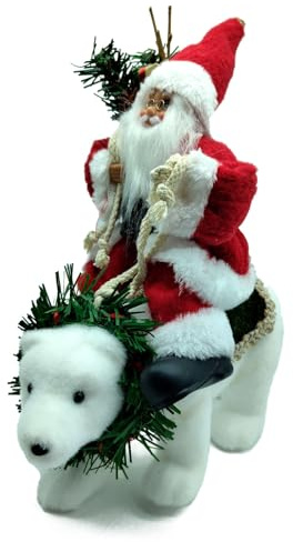 Acan Tradineur - Figura di Babbo Natale Montato su Orso Polare - Realizzata in Poliestere - Articolo Decorativo per Natale - 30 x 25 x 16 cm