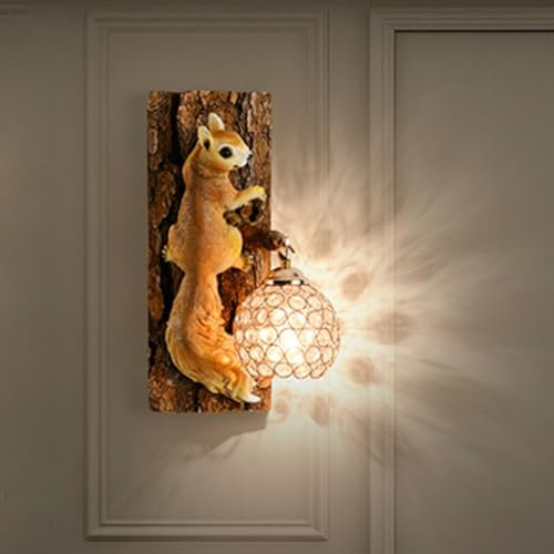 LOGT 3D Animal Scoiattolo Lampada da Parete Corridoio rustico E27 Illuminazione Decorativa Spot da Parete in Resina Animali Retrò Lampada da Parete in Cristallo Resina per Corridoio Scale