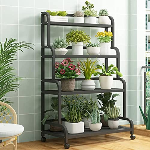 WLCNYL Pflanzenständer für den Außenbereich aus Metall und Eisen, 4-stufiges Regal für Blumentöpfe, Leiterregale für Pflanzen im Innenbereich für den Balkon, Wohnzimmer, Terrasse, Schwarz, mit FES