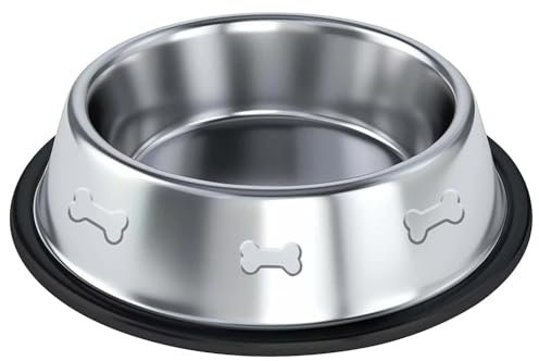 GEEZY Large Stainless Steel Dog Bowl 25cm / 800ml - Non Slip Rubber Base, Rust Resistant Metal, Pet Food & Water Dish - Durable Classic Puppy Feeding Bowls for Medium to Large Dogs