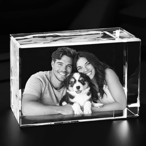 contento Personalisiertes Geschenk | 3D Glasfoto | bis 6 Personen/Tiere | Größe: Glasblock, XL Querformat (130x90x75mm) | Hochzeit, Valentinstag, Geburtstag, Glasbild