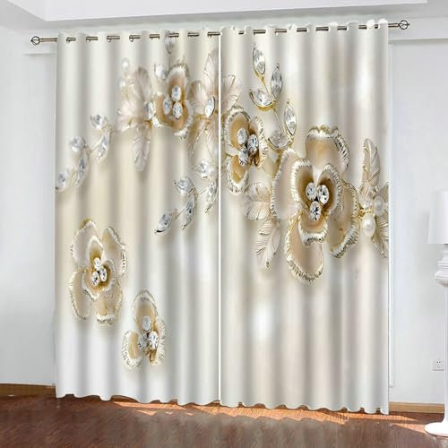 Bishilin Verdunklungsvorhänge mit Ösen, Gardinen Blickdicht 2er Set 264x274CM 3D Blumen Landhausstil Vorhänge Verdunkelnd Schlafzimmer Kinderzimmer Jugendzimmer