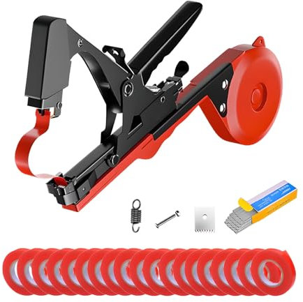 Plant Tying Machine, Garden Plant Tape Tool with 20 Roll of Tapes, Box of Staples & Replacement Blade, Portable Garden Vineyard Tape Tool for Grapes Tomatoes Cucumbers